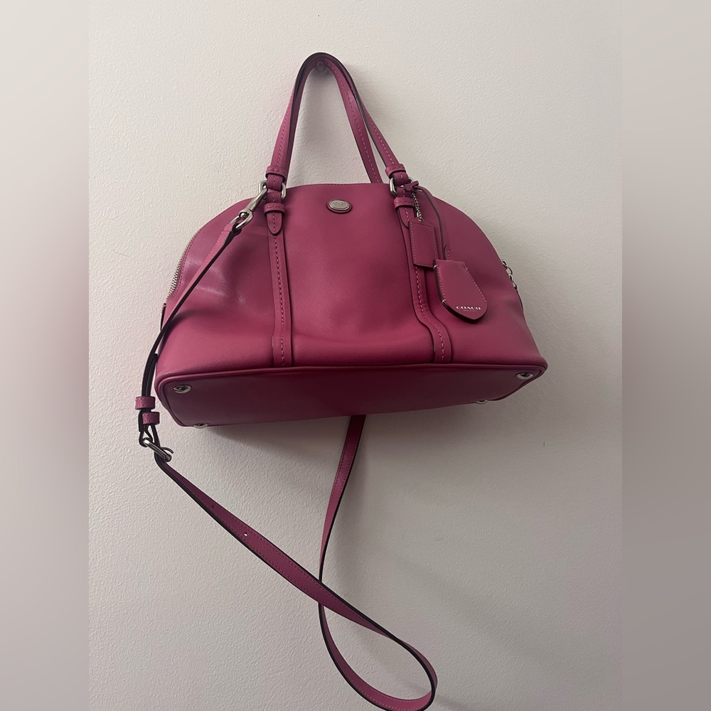 New Coach Peyton Leather Cora Domed Satchel Pink Purse Spring Summer Barbie - Picture 8 of 16